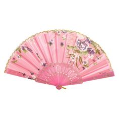 a pink fan with flowers on it