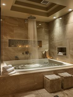 a bathroom with a large jacuzzi tub in it