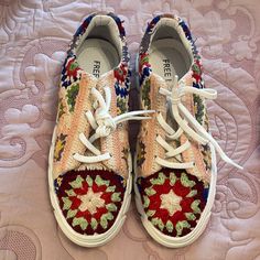 Nwot Free People Catch Me If You Can Sneakers, Lace Up Front, Crochet, Lightly Cushioned Footbed And Exaggerated Tread Outside Multicolored Crochet Size: 40 (U.S. 10) Multicolor Textile Sneakers With Woven Sole, Diy Sneakers, Trends 2025, Crochet Size, Free People Shoes, S 10, Womens Shoes Sneakers, Free People, Shoes Sneakers