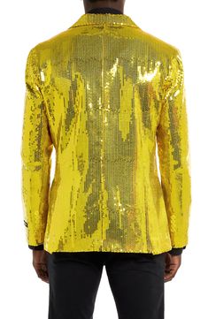 Are you looking for an outfit that stands out and shines? This eye-catching yellow sequin blazer is the perfect outfit for any event you will be attending. What are you waiting for? Make the most of every night with this sequin jacket! 30 1/2" length (size Medium) Notched lapels Lined 100% polyester Machine wash, line dry Imported Formal Look, Yellow Blazer, Sequin Blazer, Sequin Jacket, Coat Design, Formal Looks, Sport Coat, Perfect Outfit, Online Purchase