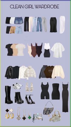 everyday wardrobe essentials capsule for easy mix and match everyday clean it girl outfits. Clean Girl Wardrobe, Cleangirl Outfit, Softgirl Outfits, Outfit Coordination, Outfit Boards, Minimalist Outfits, Fashion Capsule Wardrobe, Fall Attire