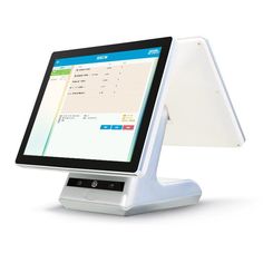 a computer monitor sitting on top of a white stand