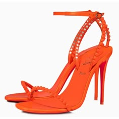 Christian Louboutin So Me 100 Orange Patent Ankle Strap Sandal Heel Pump 38.5 ********** Christian Louboutin ********** Brand: Christian Louboutin Size: 38.5 (Know Your Louboutin Size) Name: So Me Color: Fluo Orange Style: Strappy Sandal Style#: 1230581 Material: Patent Perle Leather Open Front Toe Orange Tone On Tone Spiked Straps Standing On A 100mm Heel Fluo Orange Neon Bright Patent Perle Leather Material Adjustable Buckle Ankle Strap Thin Back Heel Classic Red Leather Sole Brand New In Box, Red Bottom Heels, Orange Tone, High Sandals, Orange Neon, Ankle Strap Sandals Heels, So Me, Louboutin Heels, Tone On Tone, Red Bottoms