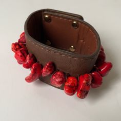 Adjustable Brown Leather Cuff Bracelet With Red Stones Never Worn Tags: Bohemian, Festival, Boho, Everyday, Tribal Red Stones, Leather Cuff Bracelet, Bohemian Festival, Leather Cuffs Bracelet, Red Stone, Leather Cuffs, Womens Jewelry Bracelets, Cuff Bracelet, Brown Leather