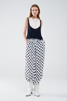 Length: Full length. Subcategory: Pants. Print: Polka-dot print. Fit: Relaxed fit. Leg: Straight. Style: Daily. Fabric: Lightweight woven fabric . Pockets: Side pockets . Waist: Elastic waist. runs true to size. S. 100% Polyester Polka Dot Pants, Summer Pants, Skirt Jumpsuit, Scarf Headband, Polka Dot Print, Romper Pants, Sweater Coats, Playsuit Jumpsuit, Elastic Waist