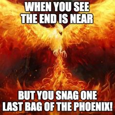 a fire bird with the words when you see the end is near but you sing one last bag of the phoenix