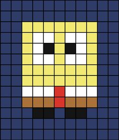 A small pixel art template of Sponge-Bob Square-Pants. Cookie Monster Pixel Art, Easy Perler Bead Patterns Cute Pixel Art, 5x5 Pixel Art, Pixel Art Small Easy, Square Pixel Art