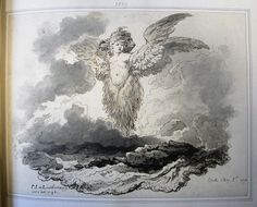 an old book with a drawing of a angel on it