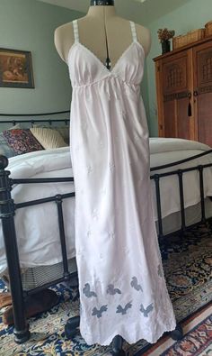 This vintage pink nightie was a wedding gift to me when I got married in 1985...but my groom was more interested in, er, alternate kinds of lingerie and not delicate confections like this! It was never worn, only kept in a bag in a dresser drawer wherever I moved to, this nightie has thousands of miles on it to be sure! By Miss Dior New York, the fabric tag is missing so I can't vouch for whether it's silk or not. The bra top and lace straps are very sweet, spaghetti ties secure the back over el Dior Nightgown, Sweet Spaghetti, Pink Nightie, Pink Nightgown, Bridal Mask, White Cotton Blouse, Dresser Drawer, Purchase Order, Mail Delivery