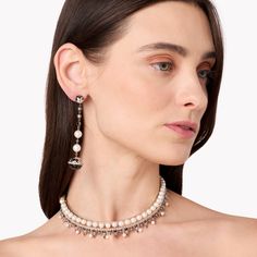 Enchanted Choker Necklace - Crafted in 18K white gold (750/1000). Set with 2.13 carats of brilliant-cut white diamonds (color H-G, clarity VS1-VS2) and 3.3 carats of black diamonds. Adorned with Akoya pearls. Features side hinge openings, and adjustable sizing. Measurements: 2.5cm width. Necklace Craft, Maasai, Gold Choker, Black Diamonds, Akoya Pearls, 3 Carat, Beaded Rings, White Diamonds, Conflict Free Diamonds