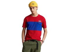 Polo Ralph Lauren Classic Fit Mesh Utility T-Shirt - Men's Clothing : Red Multi : Stay fashionable wearing the Polo Ralph Lauren Classic Fit Mesh Utility T-Shirt. Crew neckline and short sleeves. Contrast-colored detailing on the front and the back. Straight hemline. Intended to hit at the waist. Shell:100% cotton, Pocket: 100% nylon. Machine washable. Imported. Casual Tops With Contrast Color And Crew Neck, Casual Crew Neck Top With Contrast Color, Fitted Short Sleeve Shirt With Contrast Color, Fitted Summer Shirt With Contrast Color, Sporty Summer Tops With Contrast Color, Summer Sporty Top With Contrast Color, Spring Shirt With Contrast Color And Short Sleeves, Summer Crew Neck Tops With Contrast Color, Summer Tops With Contrast Color And Crew Neck