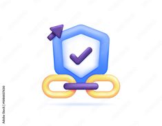 a blue and yellow icon with a check mark on the top, surrounded by chains