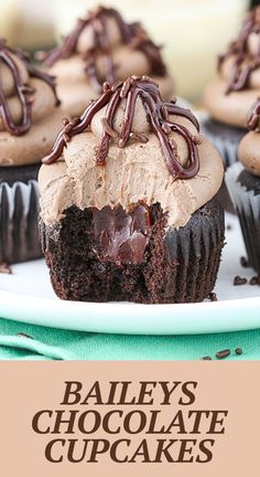 there are chocolate cupcakes with frosting on top