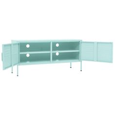 This TV cabinet, featuring its practical design and simple lines, is an excellent choice for your living space. The steel construction of this TV unit makes it highly sturdy and durable. There are levellers on the bottom to adjust the height according to your needs. The TV stand has 2 doors with a shelf inside, providing ample storage space for DVDs, magazines and other essentials. Additionally, there are 4 holes on the back panel to organize the cables of media and electronic devices. Color: Mint Material: Steel Dimensions: 41.3" x 13.8" x 19.7" (L x W x H) Leg height: 5.9" Amount of shelf: 1 (not adjustable) Loading capacity per shelf: 110.2 lb Total loading capacity: 220.5 lb Features levellers on the bottom With holes on the back panel Assembly required: Yes WARNING : In order to preve Suport Tv, Mobile Tv, 2 Doors, Tv Cabinet, Baby Safety, Home Tv, A Shelf, Electronic Devices, Tv Cabinets