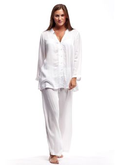 https://www.nyteez.store/products/la-cera-white-silky-rayon-pajama-set Button Up Top, Sleepwear & Loungewear, Basket Weave, Long Sleeve Pyjamas, Stage Outfits, Winter Looks, Mandarin Collar, Large White, Long Pants