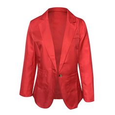 Red Single Button Slim Fit Blazer Casual Red Blazer With Buttons, Red Blazer With Lapel Collar And Buttons, Casual Red Button-up Blazer, Red Office Blazer With Button Closure, Red Office Blazer With Pockets, Office Red Blazer With Pockets, Red Single Breasted Button-up Blazer, Single-breasted Red Button-up Blazer, Red Blazer With Button Closure For Spring