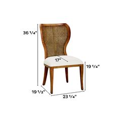 the measurements for a dining room chair with cane back and upholstered seat,