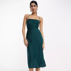 Square Neck Cross-Back Straps Zip-Side Closure Slim Fit Teal Green Dress, Grad Dresses, Asos Dresses, Teal Color, Size 6 Dress, Teal Green, Back Strap, Square Neck, Asos