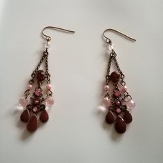 These Are Very Pretty Chandelier Earrings With Purple Enamel And Pink Beads/Crystals Jeweled Dangle Chandelier Earrings, Pink Jeweled Dangle Chandelier Earrings, Crystal Chandelier Earrings With Dangling Beads, Elegant Pink Metal Beaded Earrings, Elegant Pink Beaded Metal Earrings, Elegant Purple Crystal Earrings With Dangling Beads, Pink Metal Dangle Chandelier Earrings, Pink Metal Chandelier Dangle Earrings, Mod Earrings