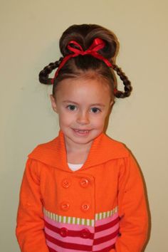 Dr Seuss Day hair! Cat In The Hat Hair Ideas, Who Hair Dr Suess Easy, Dr Seuss Hairstyles Girls Ideas, Dr Seuss Crazy Hair Day Ideas, Dr Suess Hairstyles For Kids, Who Hairstyles Dr Seuss Easy, Easy Who Hair Dr Suess, Simple Cindy Lou Who Hair, Easy Cindy Lou Who Hair For Kids