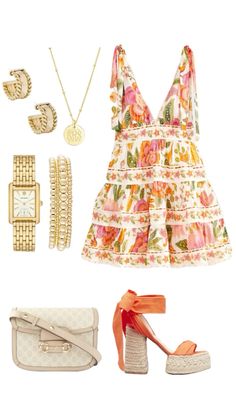 spring dress outfit - summer dress outfit - bright colors - orange 🧡 - beach vacation outfit - easter outfit 🐰 - cute & preppy ✨✨ Rush Outfits, What To Wear Fall, Black Kitten Heels, Europe Outfits, Fall Events, Italy Outfits, Black Kitten, Outfit Women, Lazy Day