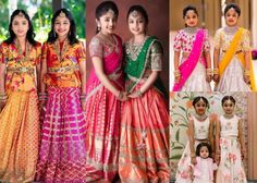 Sisters Dresses Matching Indian, Twins Dress Sisters, Viranica Manchu, Puberty Function, Floral Work Blouse, Pattu Lehenga, Matching Sister Outfits, Saree Reuse, Crop Top With Sleeves