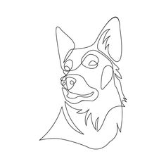 a drawing of a dog's head in black and white, with one line on the side