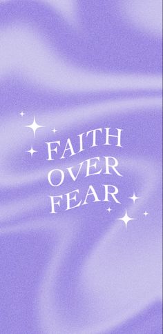 a book cover with the words faith over fear in white letters on a purple background