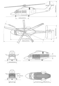 the plans for a helicopter are shown in black and white