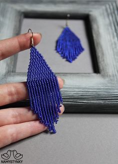 Blue beaded earrings Shining evening earrings Long earrings Native earrings Seed bead earrings Chand Seed Bead Earring, Native Earrings, Fringe Jewelry, Fringe Earring, Blue Beaded Earrings, Evening Earrings, Beadwork Earrings, Bead Earring, Bead Fringe