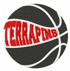 a black and red basketball with the word crapins on it