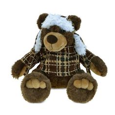 a brown teddy bear wearing a coat and hat