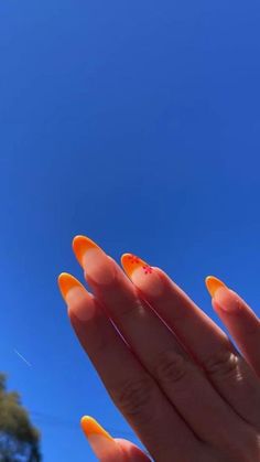 Hawaii Nails, Orange Acrylic Nails, Summer Nails Almond, Orange Nail, French Tip Acrylic Nails, Almond Acrylic Nails