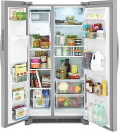 an open refrigerator filled with lots of food