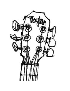 a drawing of a guitar head with the words tour written on it