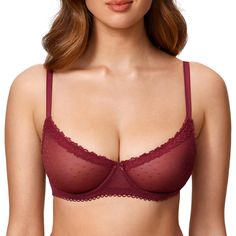 PRICES MAY VARY. Soft and lightweight sheer mesh with small dots is more playful and sexy Balconette demi cups provide better hold up and just enough coverage Supportive underwire gives daily lift up and support Breathable unlined lace bras provide ultimate comfort and natural shape Engineered to style with square neck or low cut clothes Why not fall in love with our sexy lace bras? Featuring sheer mesh dots and balconette silhouette. Lacy Bra, Cut Clothes, Bra Size Charts, Cute Bras, Fashion Forever, Unlined Bra, Comfortable Bras, Pretty Lingerie, City Style