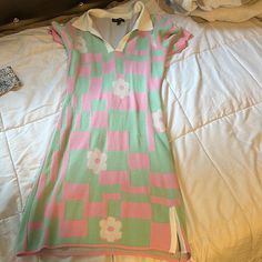 Dress (Never Worn) Pink, Green, And White Preppy Short Sleeve Spring Dresses, Preppy Pink Dress For Spring, Preppy Pink Spring Dress, Preppy Pink Sleeveless Dress, Preppy Pink Summer Dress, 1960s Outfit, High School Musical 2, Strapless Denim Dress, White Clothes