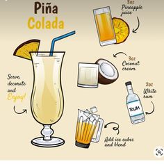 an info board showing the different types of drinks and how to make them taste like pina cola