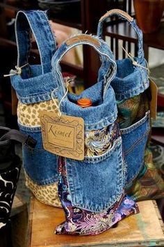 a purse made out of old jeans is shown on an instagramtion page for sale