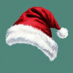 a red and white santa hat on a green background