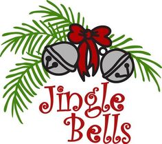 a christmas ornament with bells hanging from it's side and the words, jingle bells