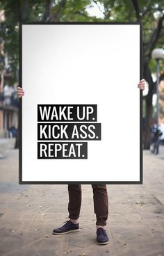 Typography Poster Motivational Print "Wake Up, Kick Ass, Repeat" Printable Art Black and White Inspiration Quote Wall Art *DIGITAL DOWNLOAD* Citation Art, Amazing Inspirational Quotes, Motivation Poster, Motivational Prints, Motivational Quotes For Life, Printable Poster, Typography Inspiration, Typography Poster