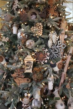 a decorated christmas tree with ornaments on it