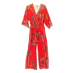 Flying Tomato Womens Red Floral Kimono Sleeves Snap Wide Leg Romper Jumpsuit M Make A Statement In This Stunning Flying Tomato Romper Jumpsuit. Featuring A Vibrant Red Floral Pattern And Elegant V-Neckline, This Relaxed-Fit Piece Is Perfect For Any Occasion, From Casual Outings To Business Meetings. The Kimono Sleeves And Wide-Leg Design Provide Comfort And Style, While The Snap Closure And Blended Fabric Make It Easy To Wear. Crafted From High-Quality Polyester, This Unlined Romper Jumpsuit Is Red Jumpsuits And Rompers For Beach In Spring, Red Jumpsuits And Rompers For Spring Beach Outings, Bohemian Red Jumpsuits And Rompers For Beach, Casual Red V-neck Jumpsuits And Rompers, Casual Red V-neck Jumpsuit, Summer Floral Print Red Jumpsuits And Rompers, Red Floral Print Jumpsuits And Rompers For Summer, Red Floral Print Jumpsuit With V-neck, Red Fitted Jumpsuits And Rompers For Vacation