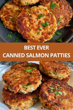 the best ever canned salmon patties with parsley on top, and an easy recipe for