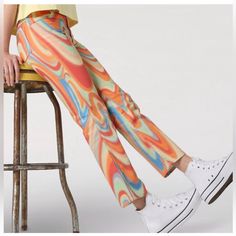 Questions? Leave A Comment Below! Casual Multicolor Bottoms With Retro Print, Multicolor Casual Bottoms With Retro Print, Casual Bottoms With Retro Print For Spring, Casual Retro Print Bottoms For Spring, Retro Orange Bottoms For Spring, Spring Casual Rainbow Bottoms, Casual Multicolor Rainbow Print Bottoms, Colorful Jeans, Wrangler Cowboy Cut