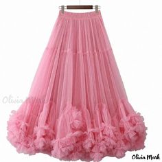 Olivia Mark - High Fashion Statement Mesh Skirt with Sweet Ruffled Hem and Large Waistband Puffy Skirt Long Pink Skirt, Pretty Halloween Costumes, Puffy Skirt, Fitted Maxi Dress, Princess Skirt, Half Skirt, Dress Dusty, Elegant Skirt, Mesh Skirt