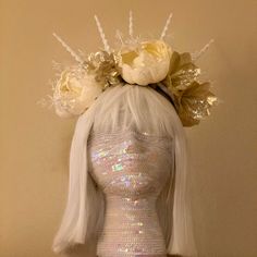 Princess Headdress, Ice Queen Costume, Crown Fairy, Blue Headpiece, Fairy Headpiece, Pixie Wings, Floral Fascinators, Festival Headpiece, Floral Headdress