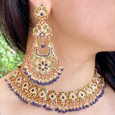 trendy Bollywood jewelry Luxury Gota Work Necklace For Celebrations, Luxury Women's Gota Work Necklaces, 22k Gold Jewelry Necklaces, Hyderabadi Jewelry, Hanging Beads, 22k Gold Jewelry, Pearl Necklace Set, Bollywood Jewelry, Wear Necklaces