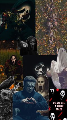 a collage of halloween images with skeletons, ghostes and pumpkins in the background